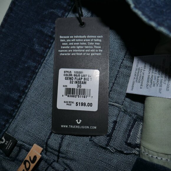 True Religion Geno Big T Flap Jeans Men's Size 36x32 Super Dark Wash Denim NWT - Picture 8 of 11